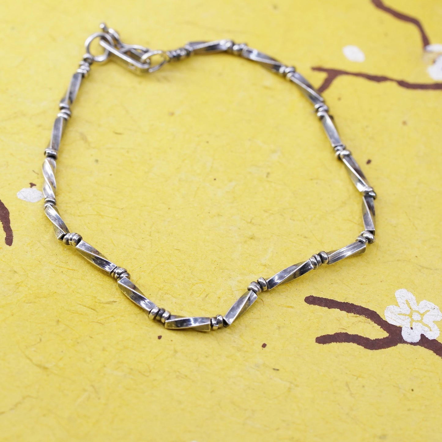 7", vintage Sterling silver handmade charm bracelet, 950 twisted tube chain