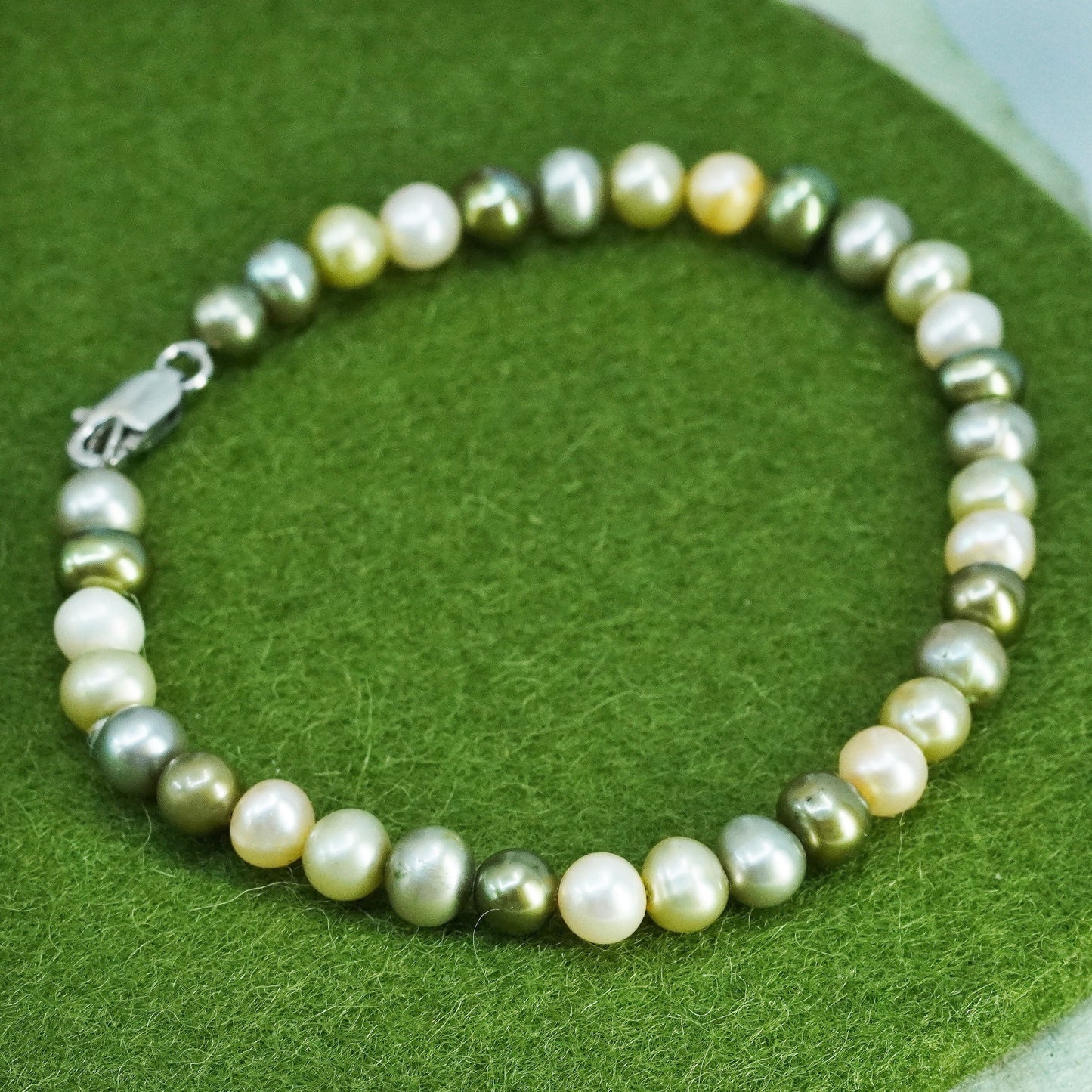 6.74” 5mm, Vintage handmade bracelet, freshwater pearl with 925 silver clasp