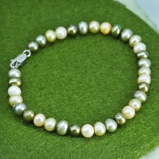6.74” 5mm, Vintage handmade bracelet, freshwater pearl with 925 silver clasp