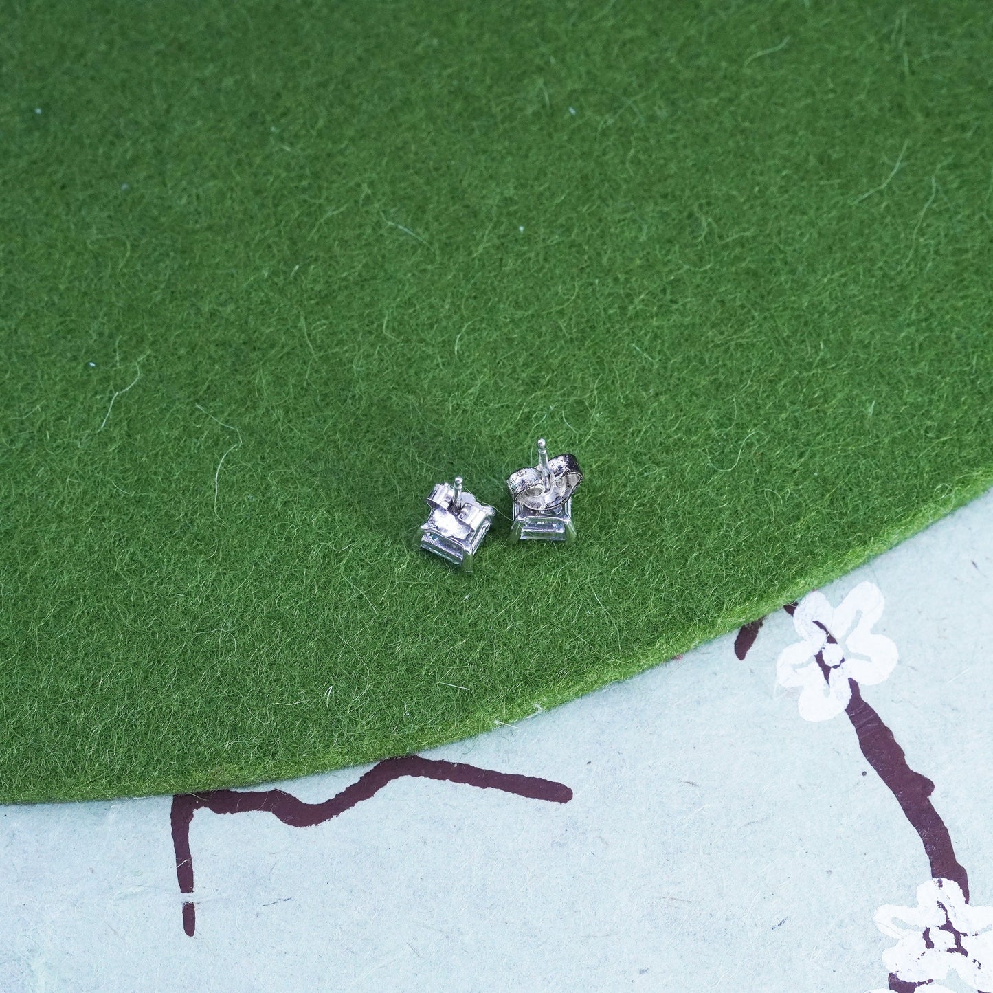 5mm, Vintage sterling 925 silver square cz studs, earrings