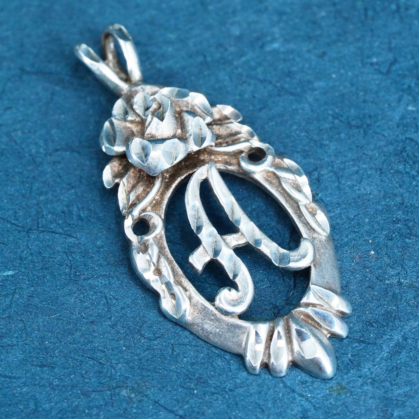 Vintage sterling silver handmade pendant, 925 charm, letter "A"