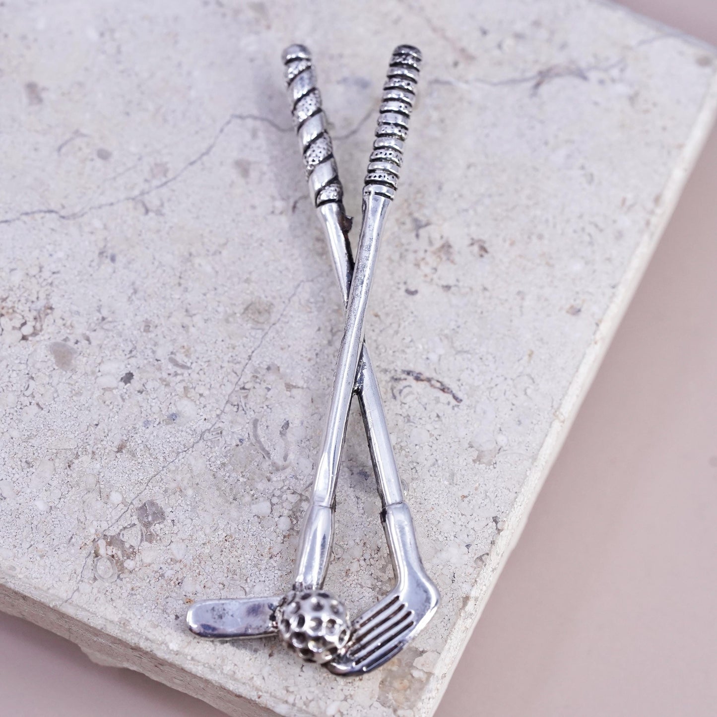 Vintage Taxco Mexico 925 Sterling Silver Golf Clubs Driver Ball Pin Brooch