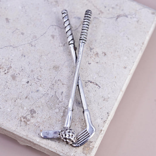 Vintage Taxco Mexico 925 Sterling Silver Golf Clubs Driver Ball Pin Brooch