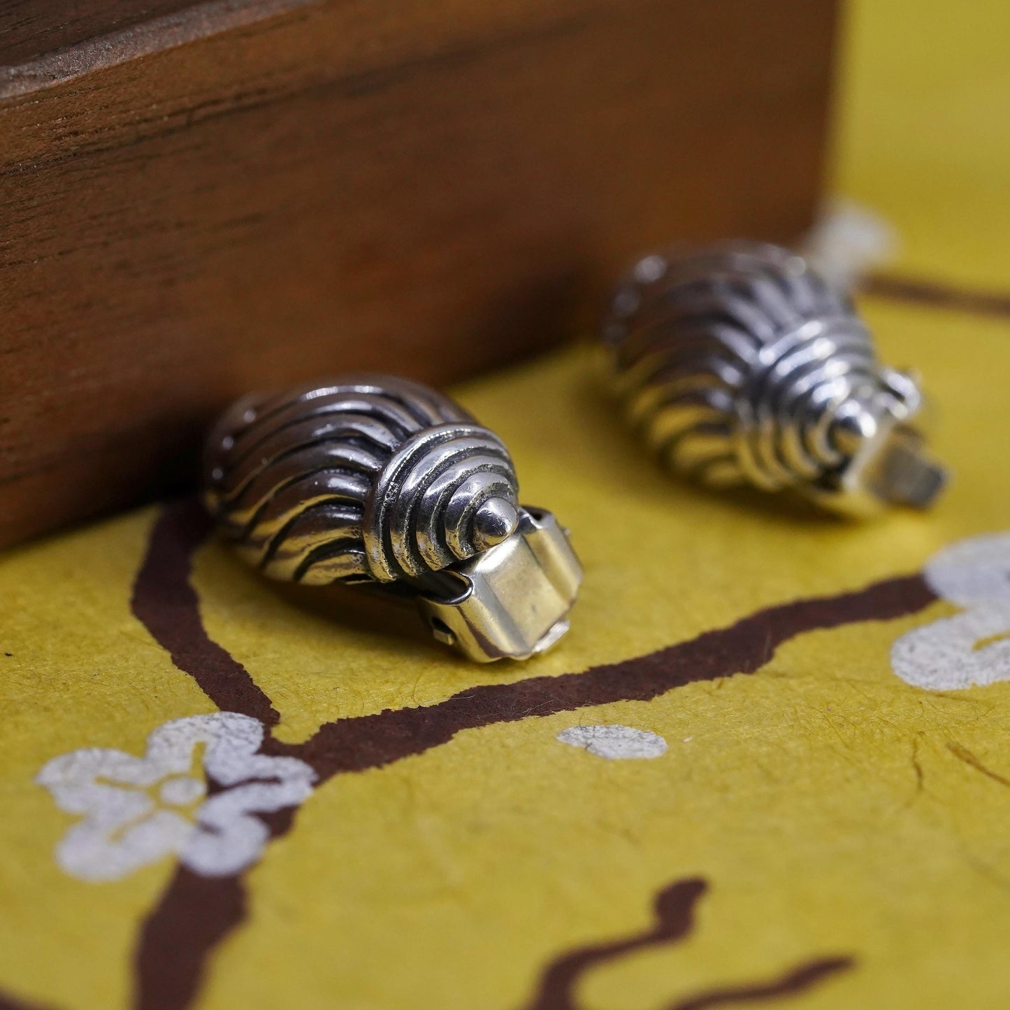 Vintage HBC Sterling silver handmade earrings, 925 textured clip on