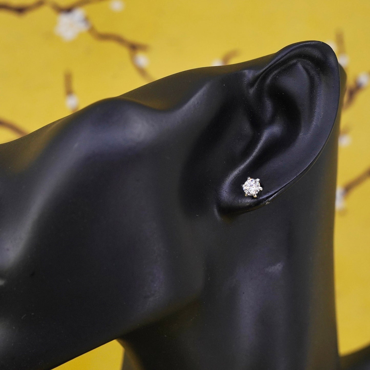 4mm, vintage Sterling silver clear round crystal studs, cz earrings