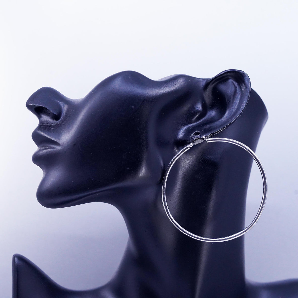 2", vintage Sterling silver handmade earrings, textured oval 925 hoops