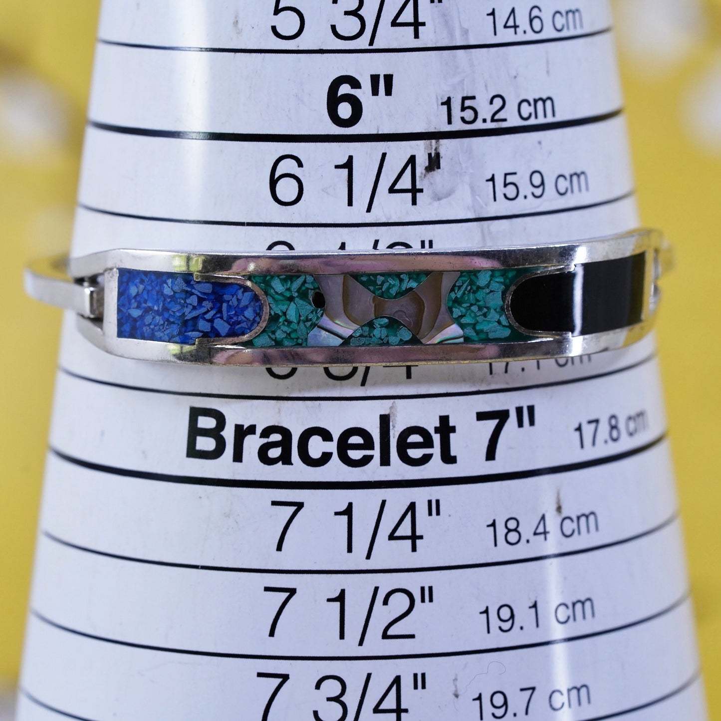 6.5”, Sterling 925 silver handmade bracelet, Mexico hinged bangle w/ turquoise