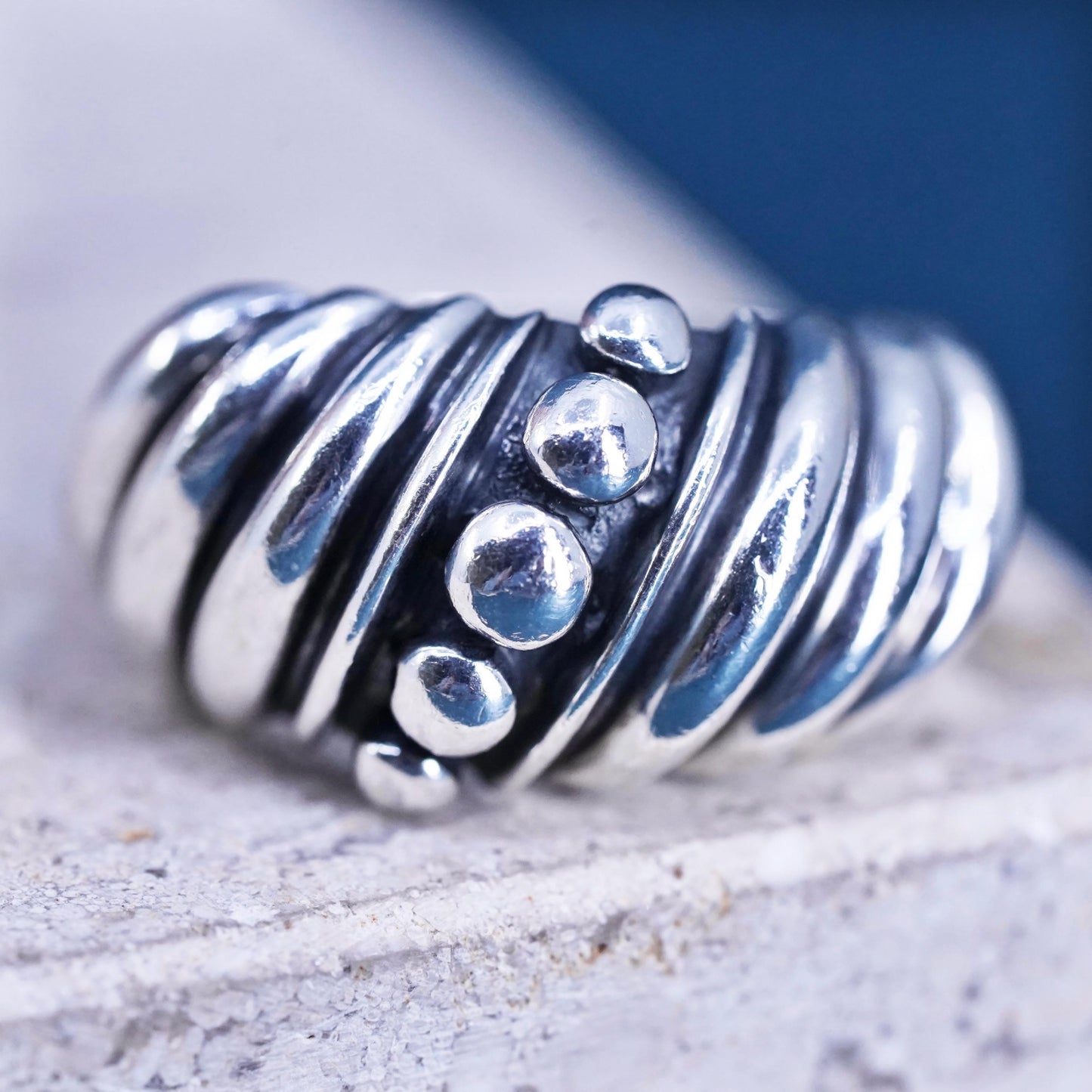 Size 7, VTG Silpada Sterling 925 Silver Beaded Dot Swirl Dome Band Ring Retired
