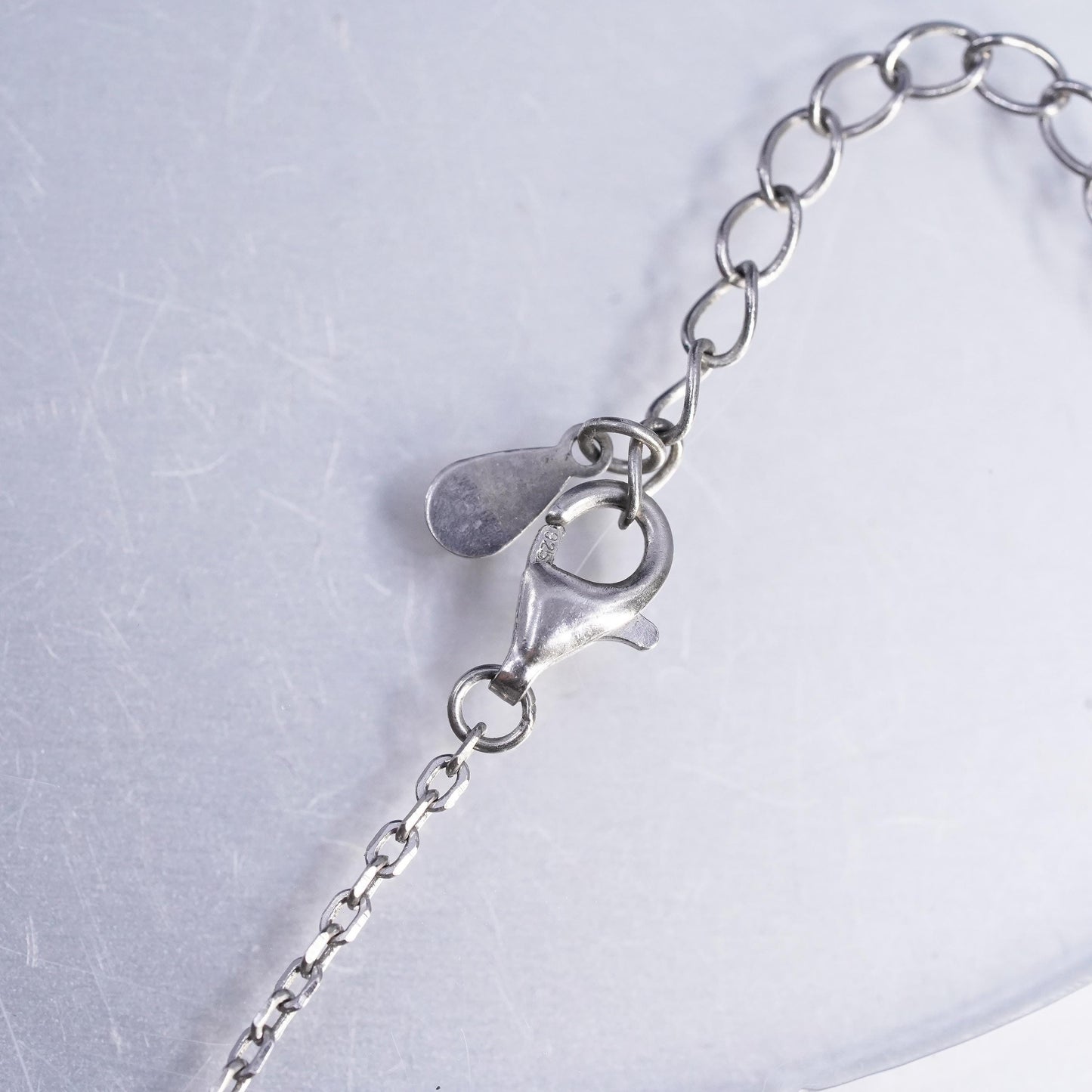 16+2" Sterling silver necklace, 925 flatten circle chain with letter M pendant