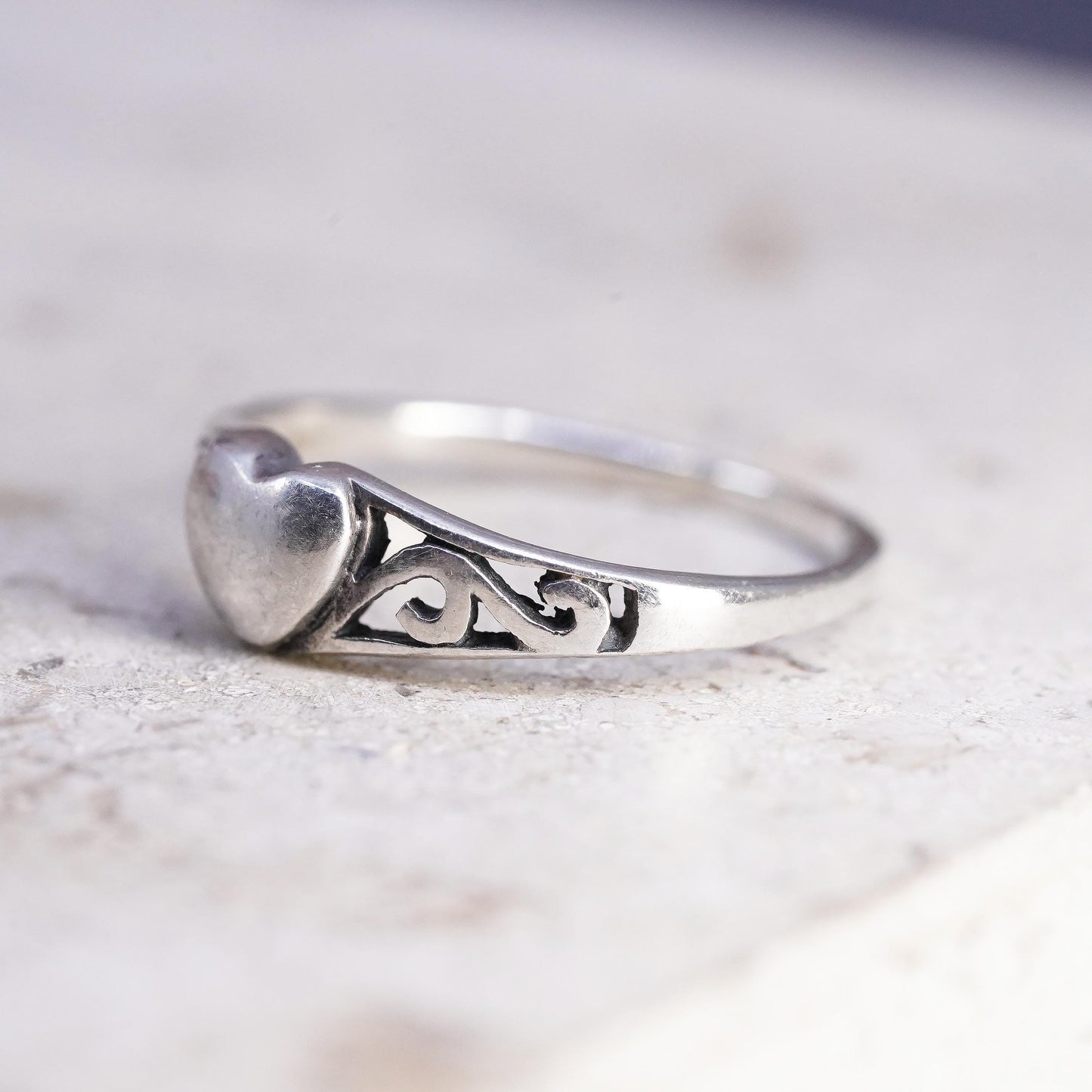 Size 6.25, vintage sterling silver handmade ring, 925 stackable heart band