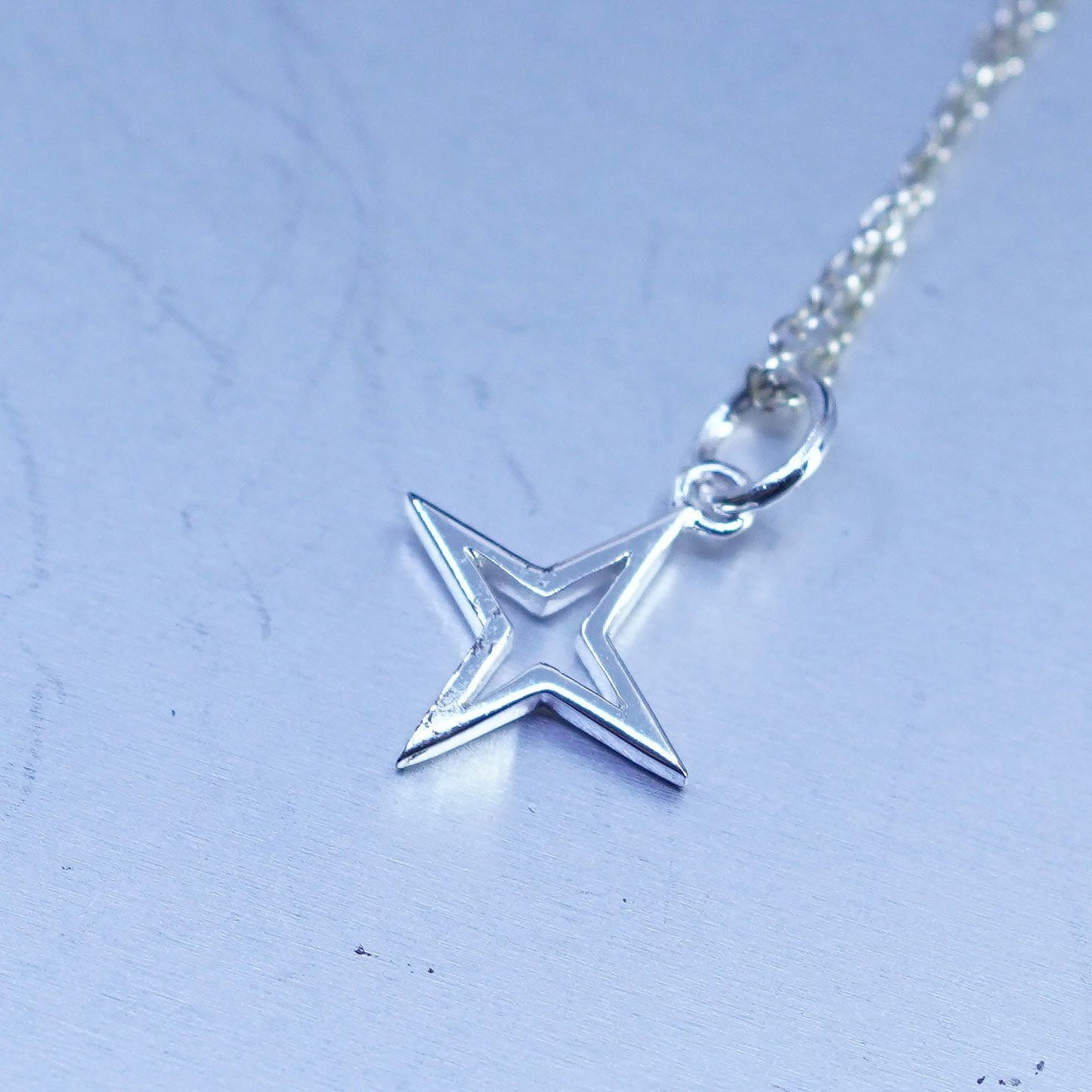 16+2”, vintage Sterling 925 silver circle necklace with compass star pendant