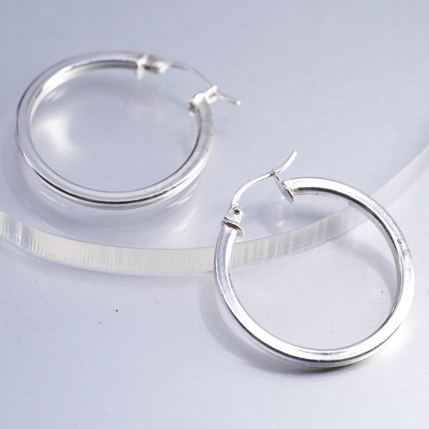 1" Vintage sterling silver 925 ribbed Huggie earrings Hoops