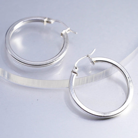 1" Vintage sterling silver 925 ribbed Huggie earrings Hoops