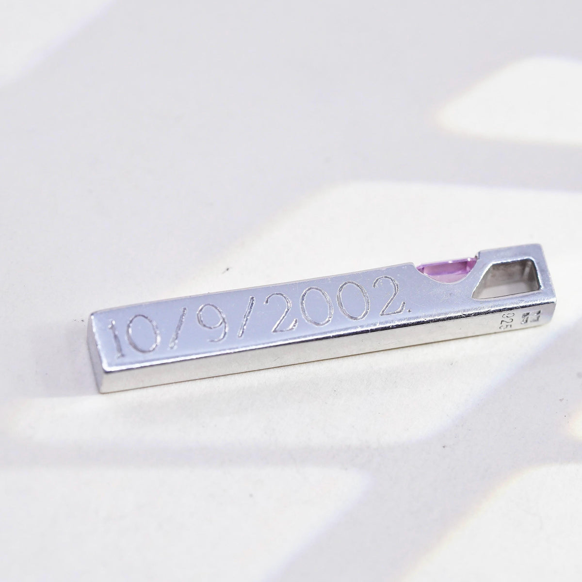 Vintage 3D sterling 925 silver 3D bar tourmaline pendant engraved name Claire