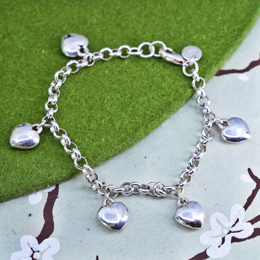 6.75” 5mm, Vintage sterling 925 silver circle bracelet with heart charms