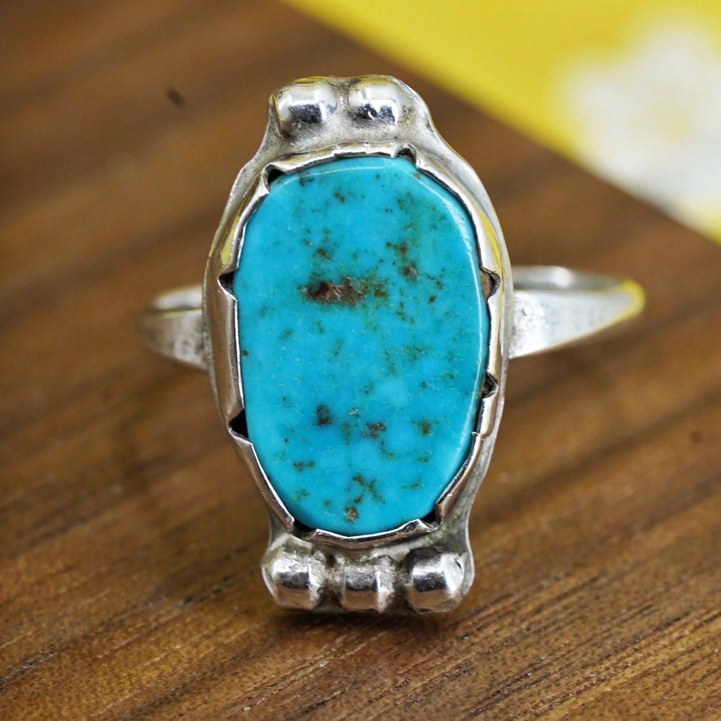 Size 8, vintage southwestern Sterling 925 silver handmade ring with turquoise