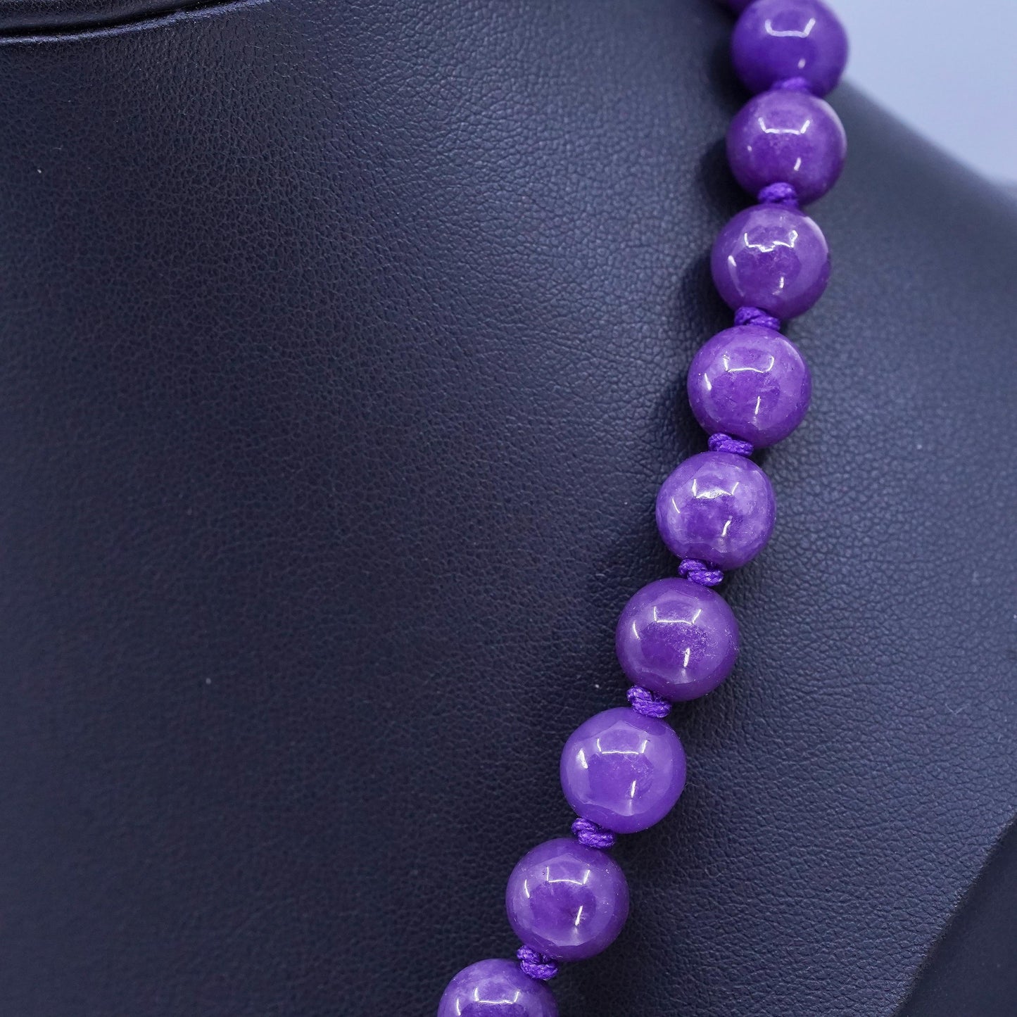 18", Vintage sterling 925 silver handmade necklace 9mm amethyst beads