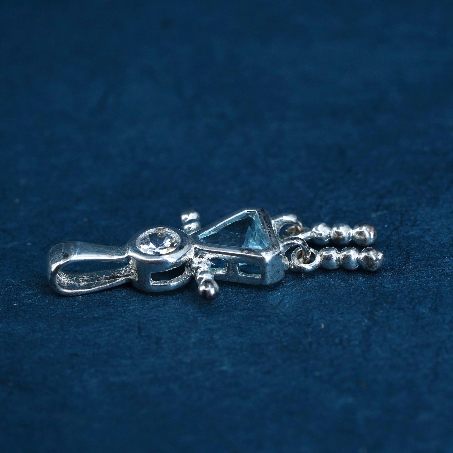 Sterling silver handmade birthstone pendant, 925 girl figure with blue crystal