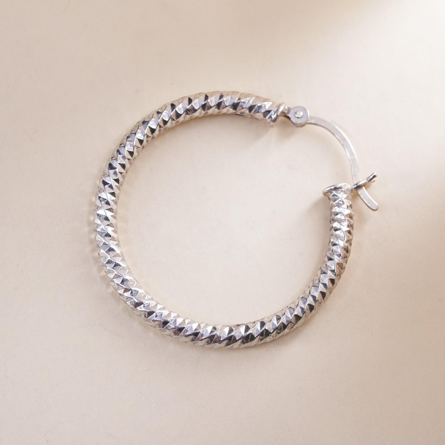 1", Vintage sterling silver loop single earring, textured primitive hoop
