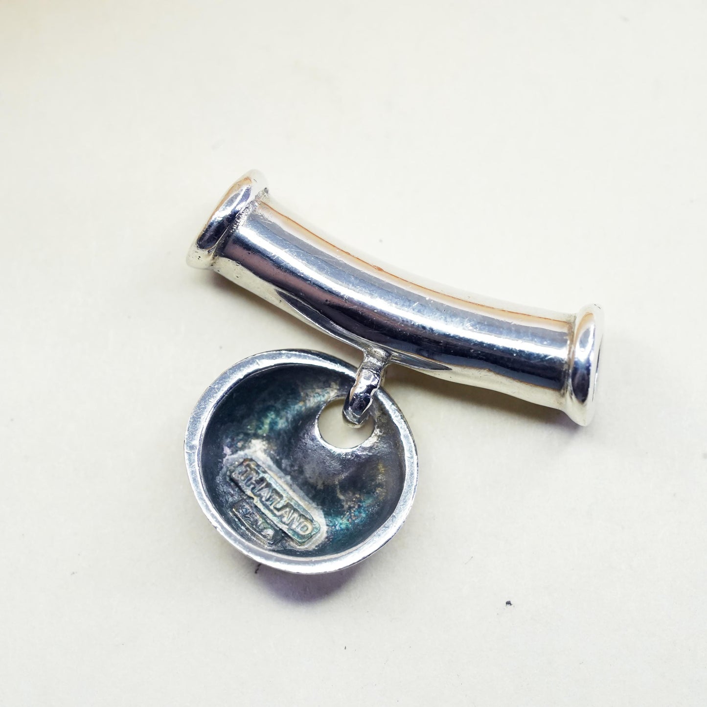 Vintage sterling 925 silver handmade slide pendant with circle charm