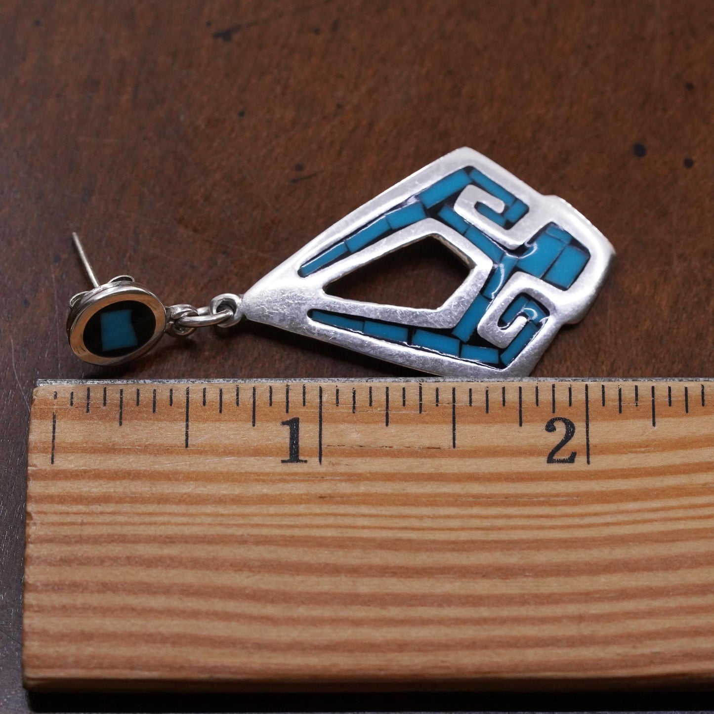 Vintage Mexican sterling 925 silver handmade single teardrop earring turquoise