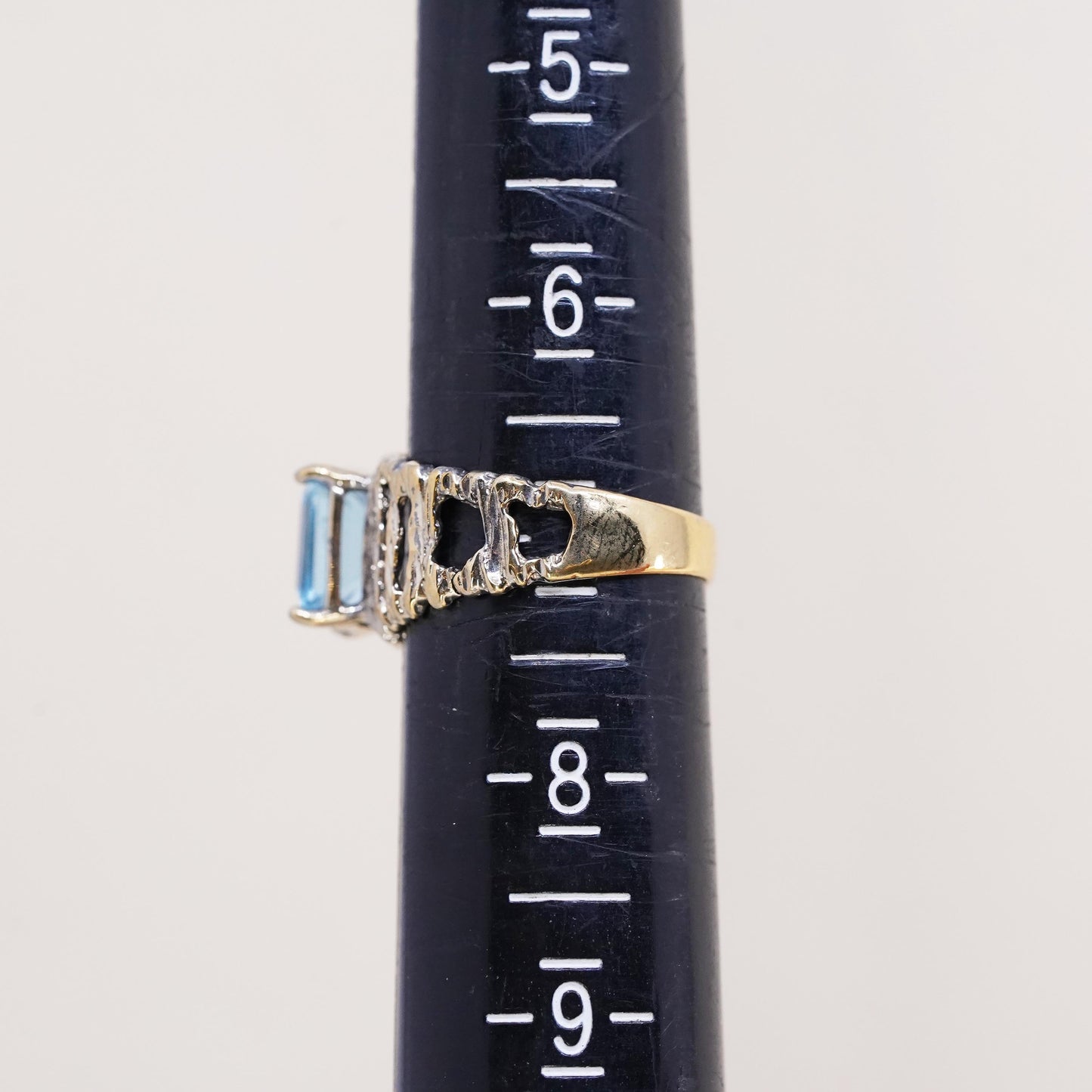 Size 7, vermeil gold over Sterling 925 silver ring with emerald cut topaz