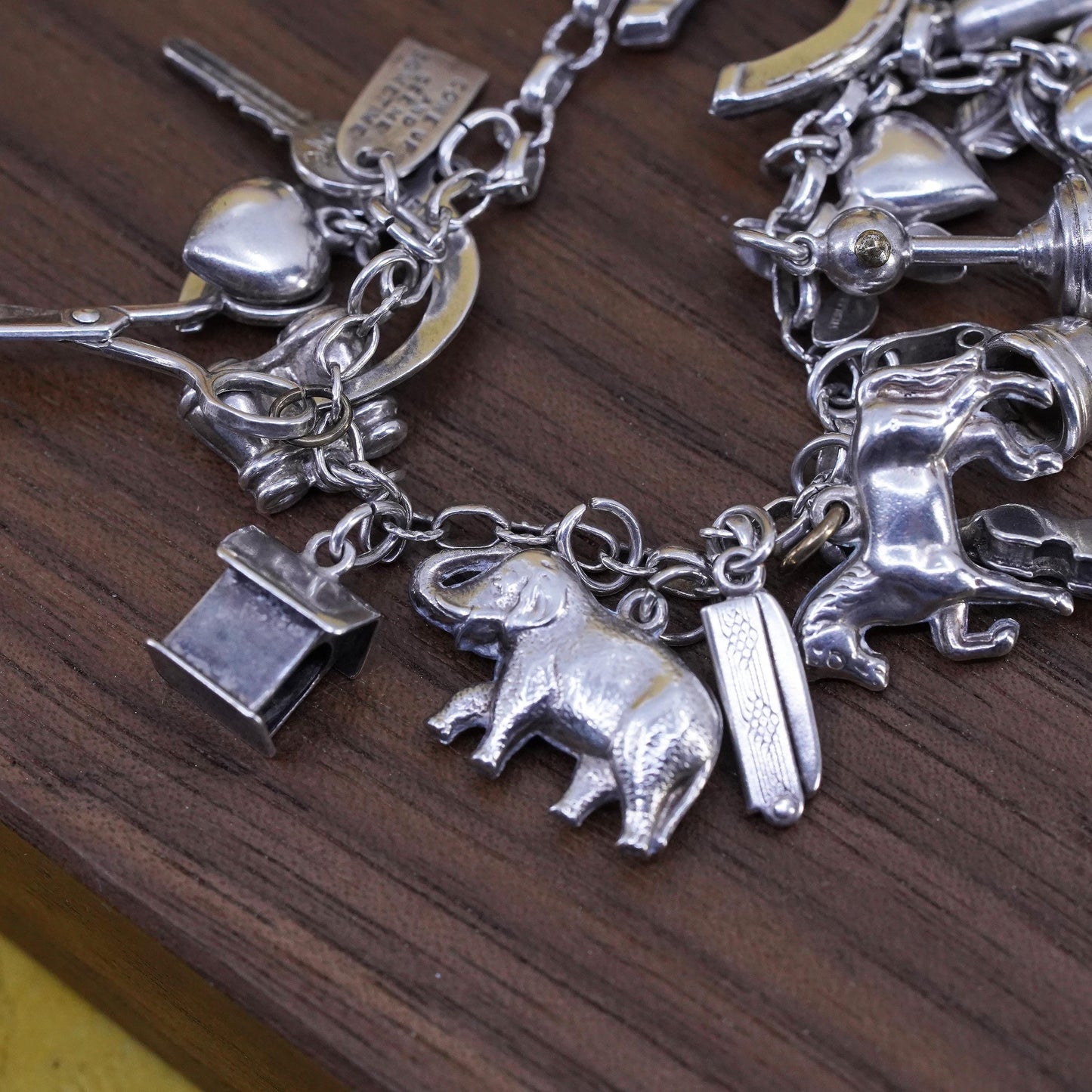 6.5”, Sterling silver horse riding lover bracelet, 925 silver chain 20 charms