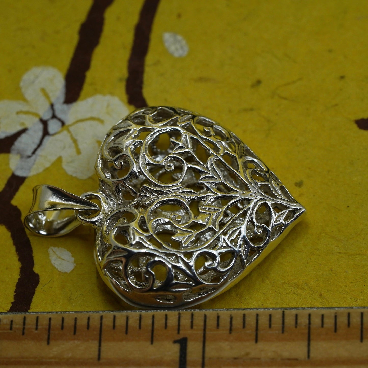 Vintage Sterling silver handmade pendant, 925 filigree heart pendant