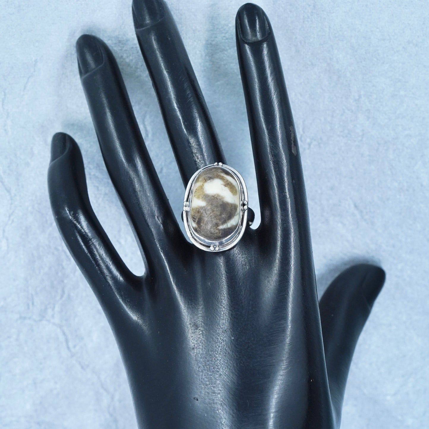 Size 9, vintage southwestern Sterling 925 silver handmade ring w/ jasper stone