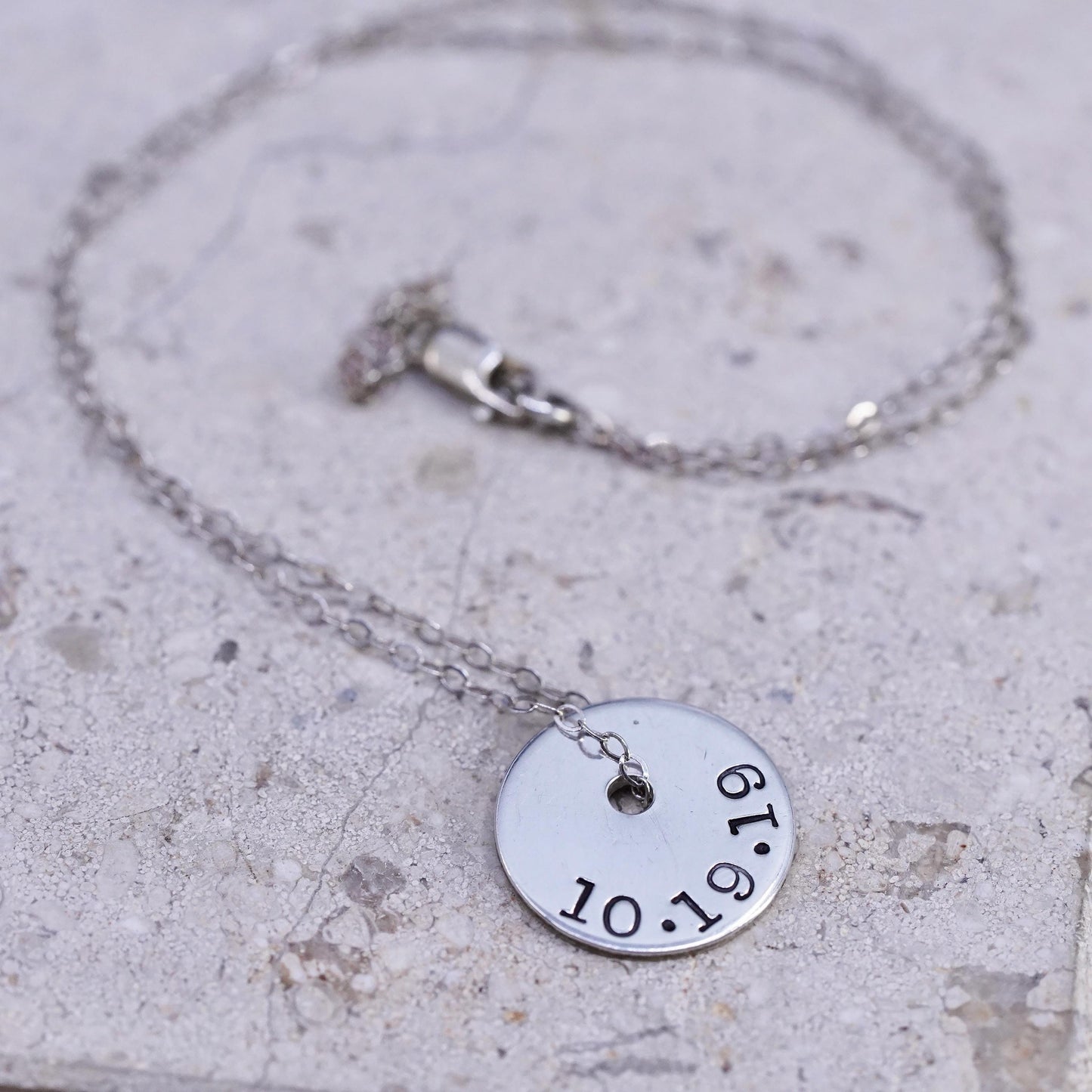 16", Sterling silver necklace, 925 flatten circle chain tag embossed 10.19.19