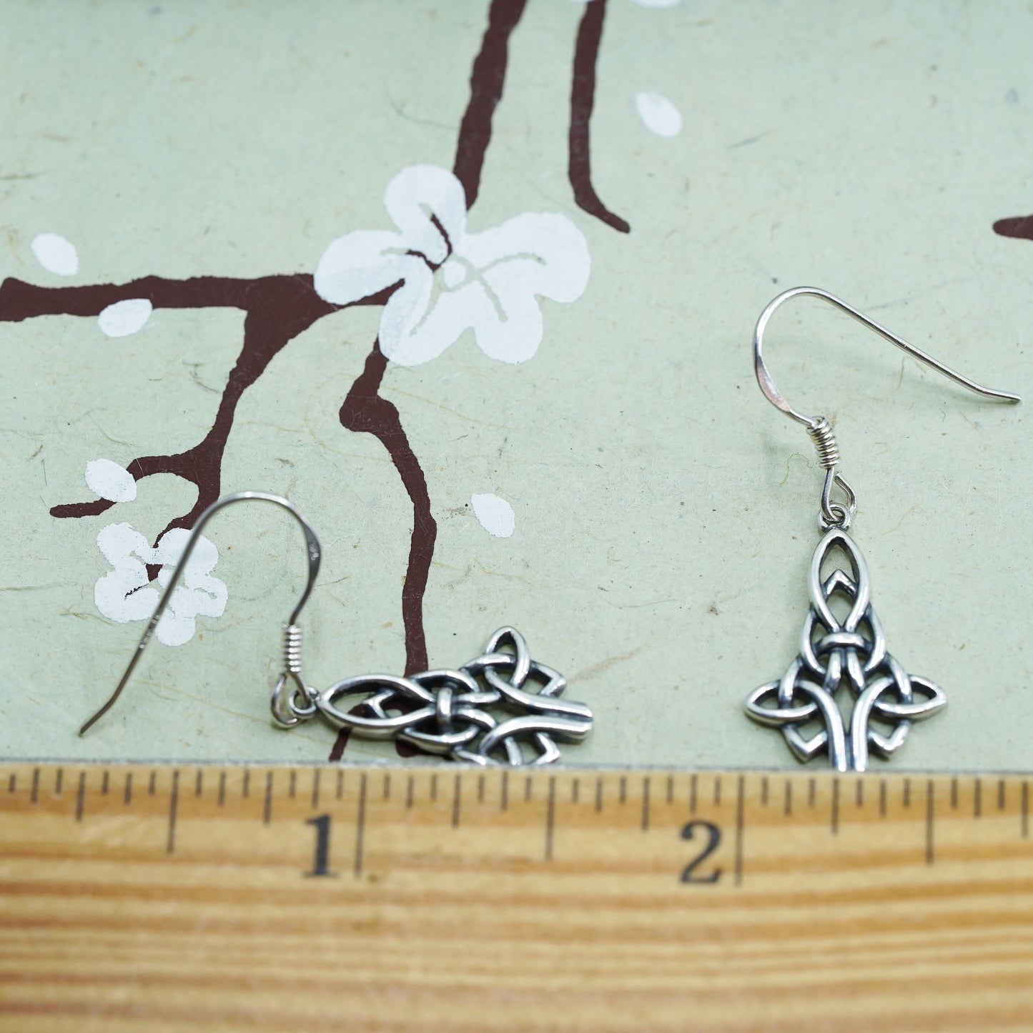 Vintage Irish Sterling silver handmade earrings, 925 Celtic knot tree dangles