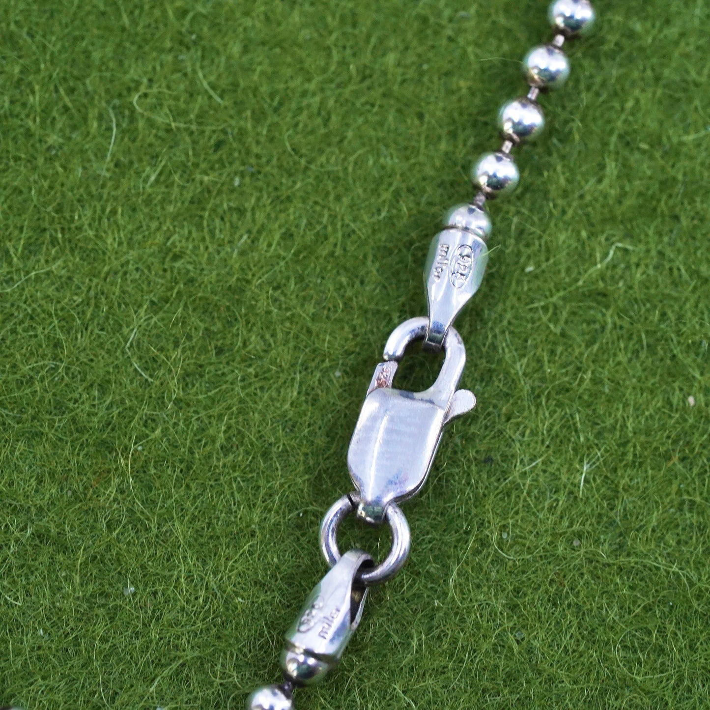 18” 1.6mm, vintage sterling silver necklace, 925 bead chain, stamped 925 Italy