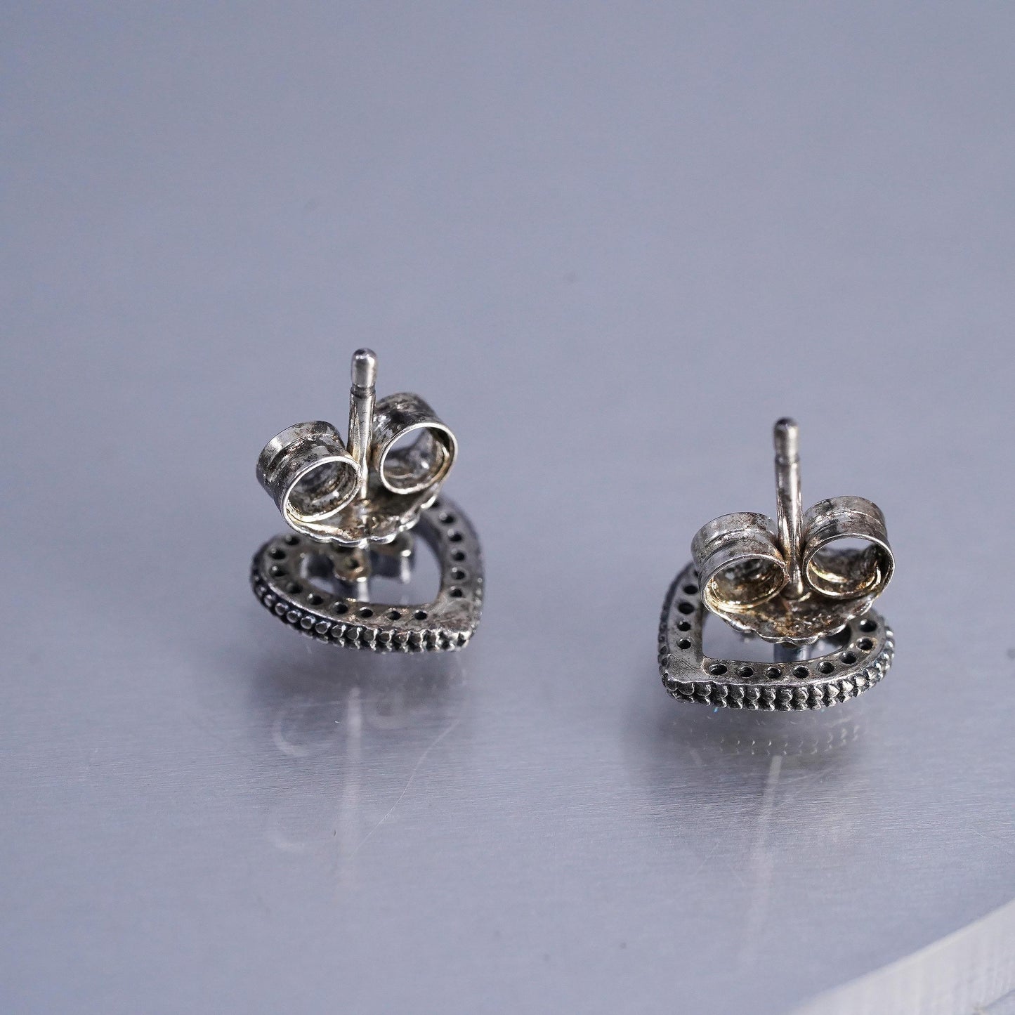 VTG Pandora ALE Sterling silver handmade earrings, 925 heart studs cluster cz