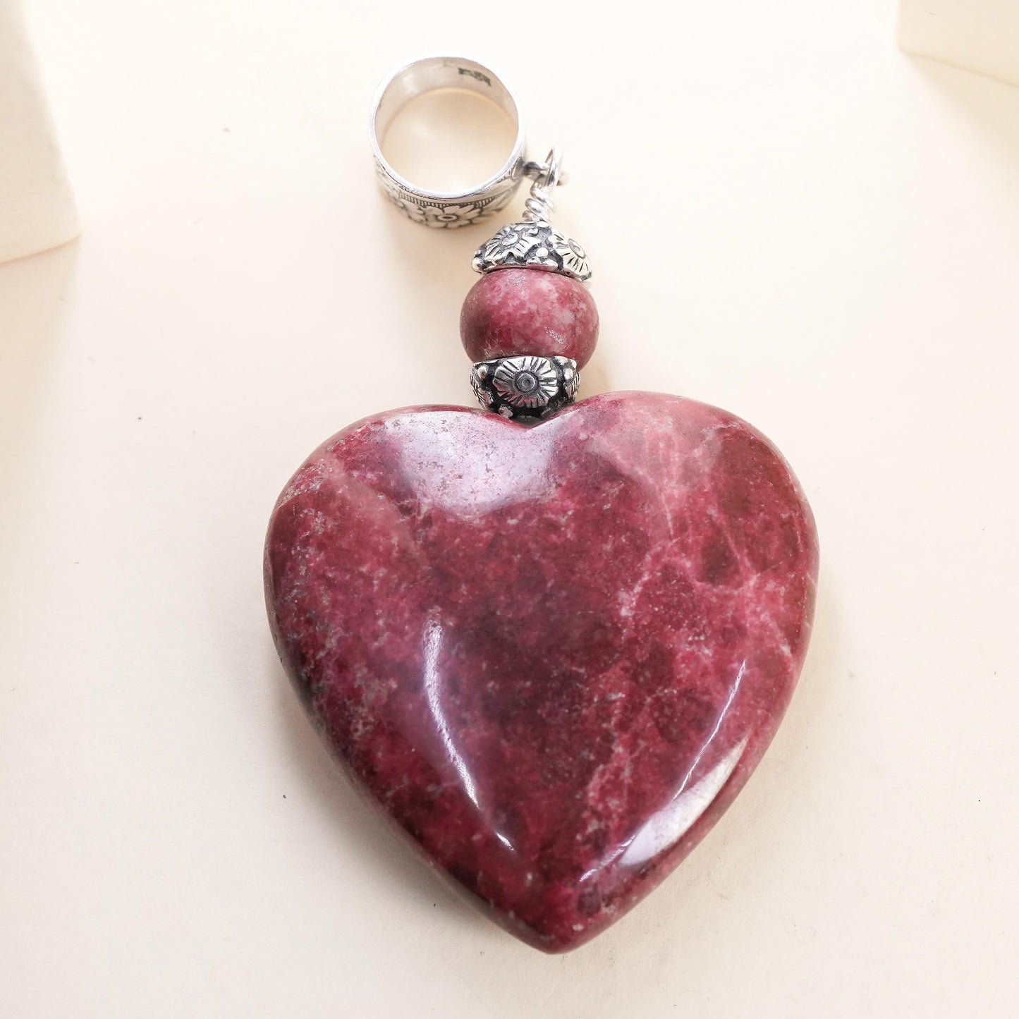 Jay King DTR Thulite Heart Pendant Sterling 925 Silver Pink Gemstone Charm