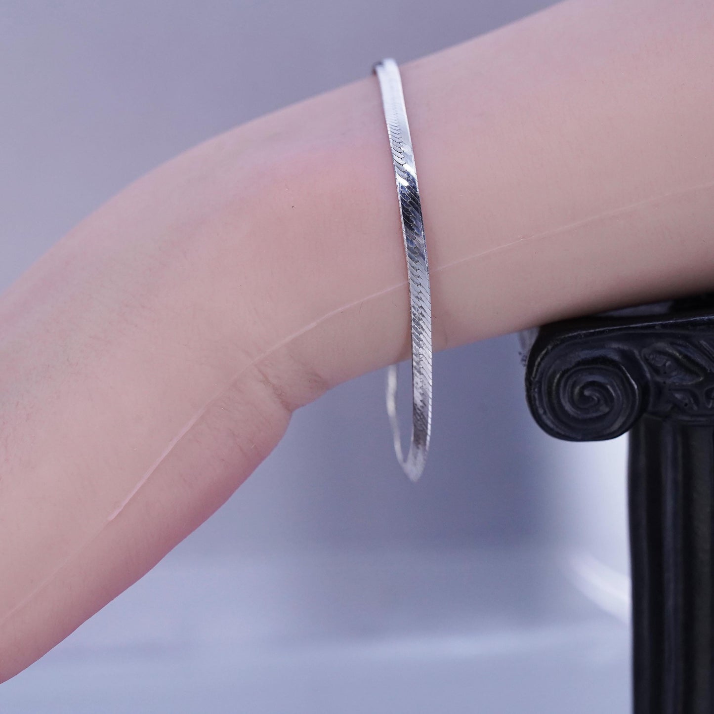 6.75”, 3mm, Vintage Italy Sterling 925 silver bracelet, herringbone