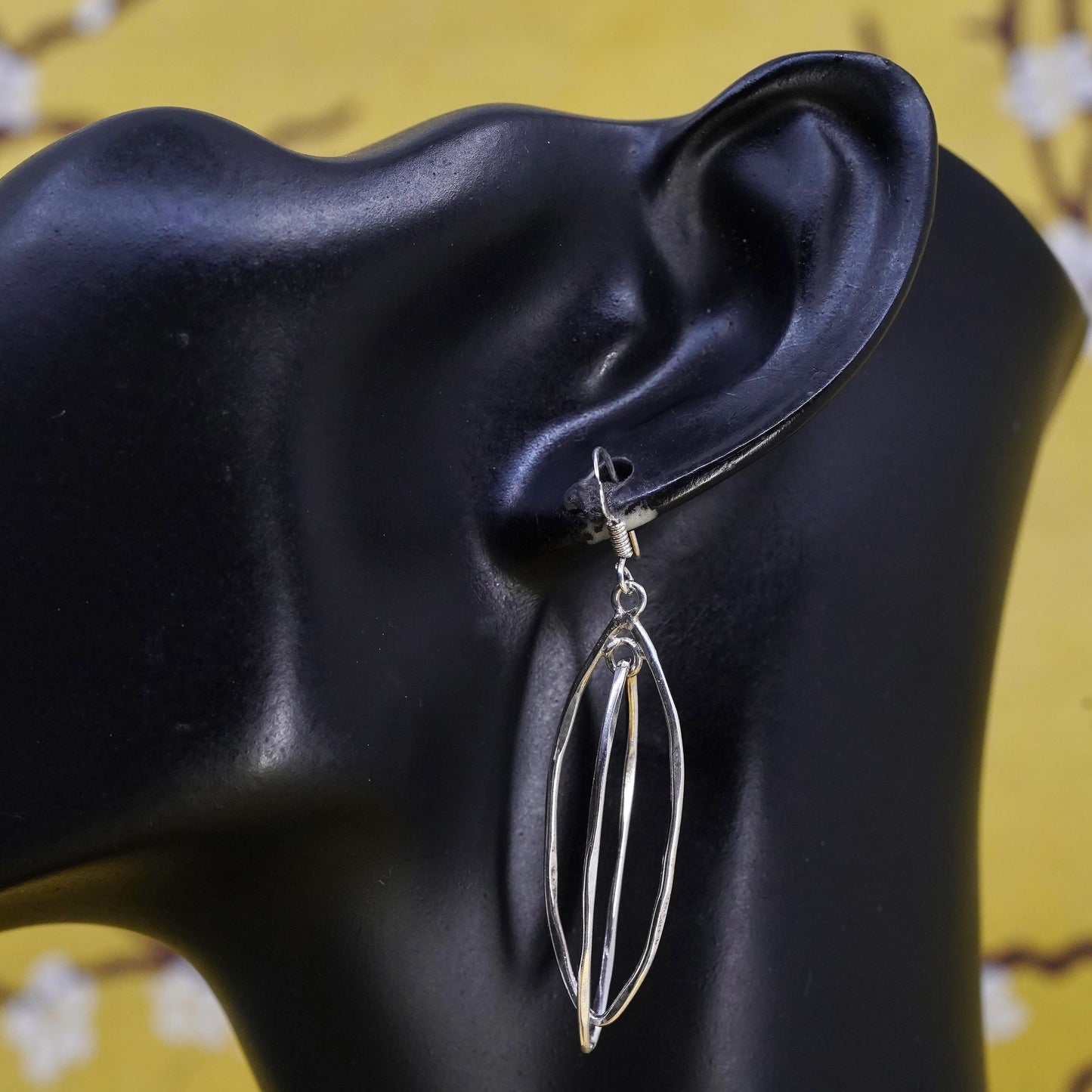 2", vintage Sterling silver handmade earrings, 925 entwined oval hoops