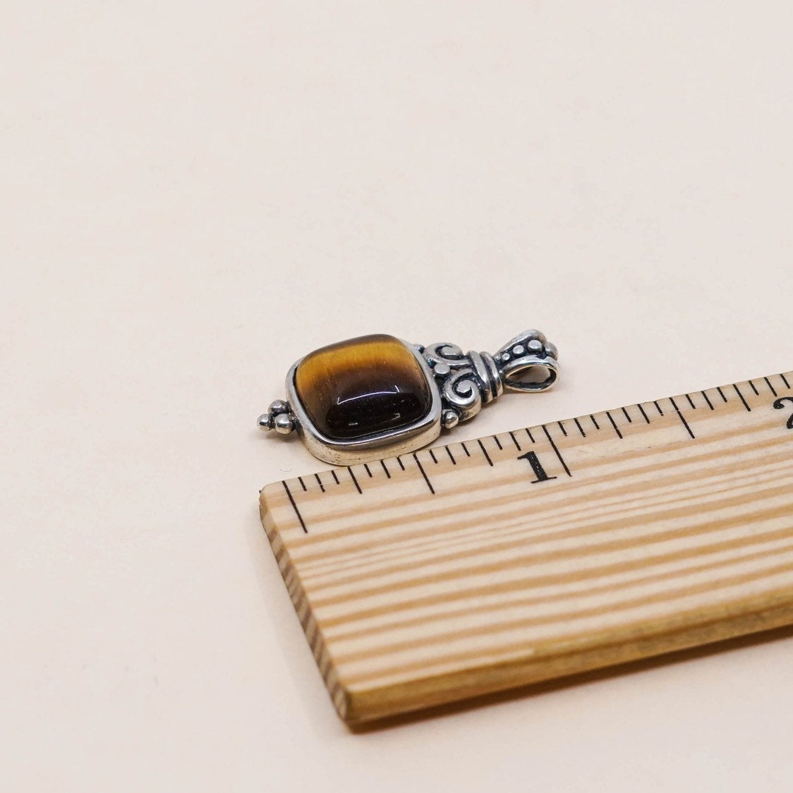 Vintage sterling silver with golden tiger eye, solid 925 silver pendant