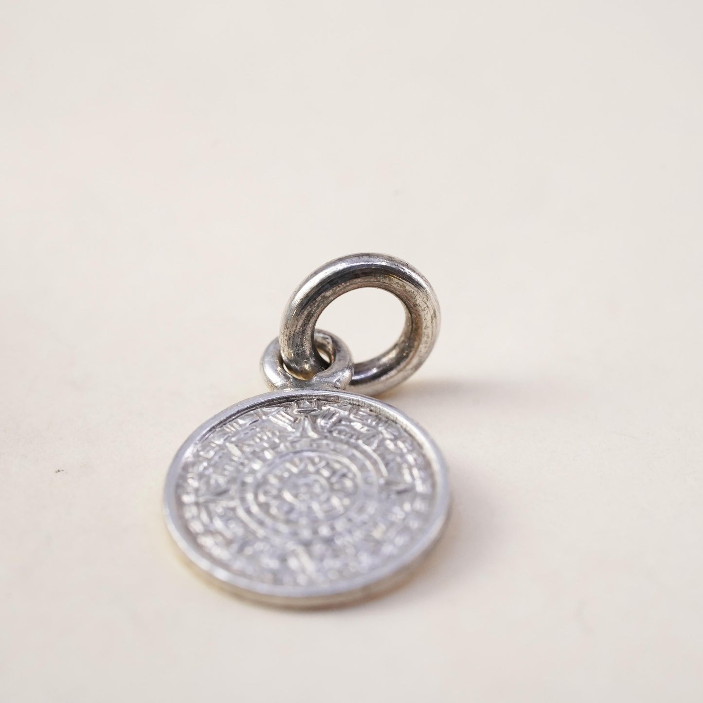 Vintage sterling silver handmade pendant, Mexican 925 Mayan calendar charm