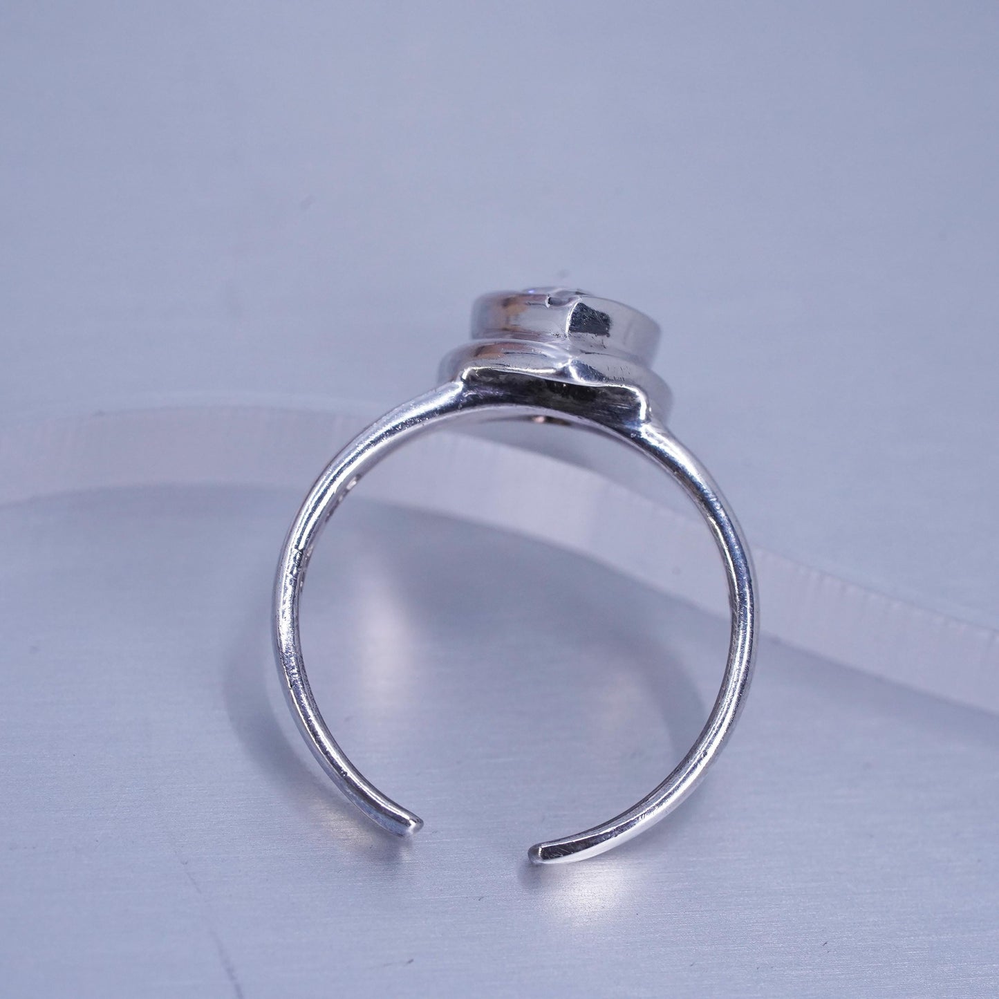 Size 3.25 vintage Sterling 925 silver engagement double ring with heart Cz