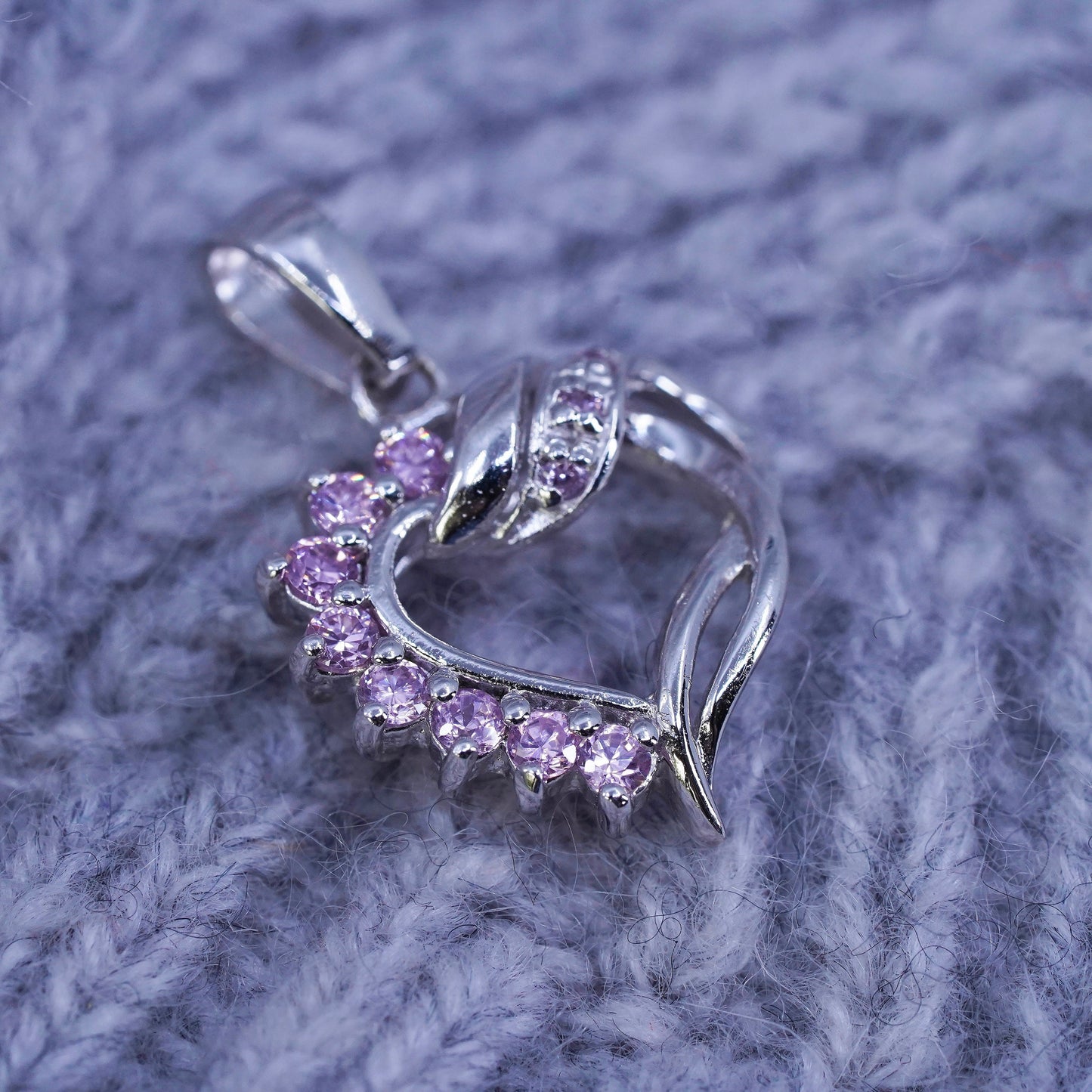 Vintage Sterling 925 silver heart pendant with cluster pink Cz