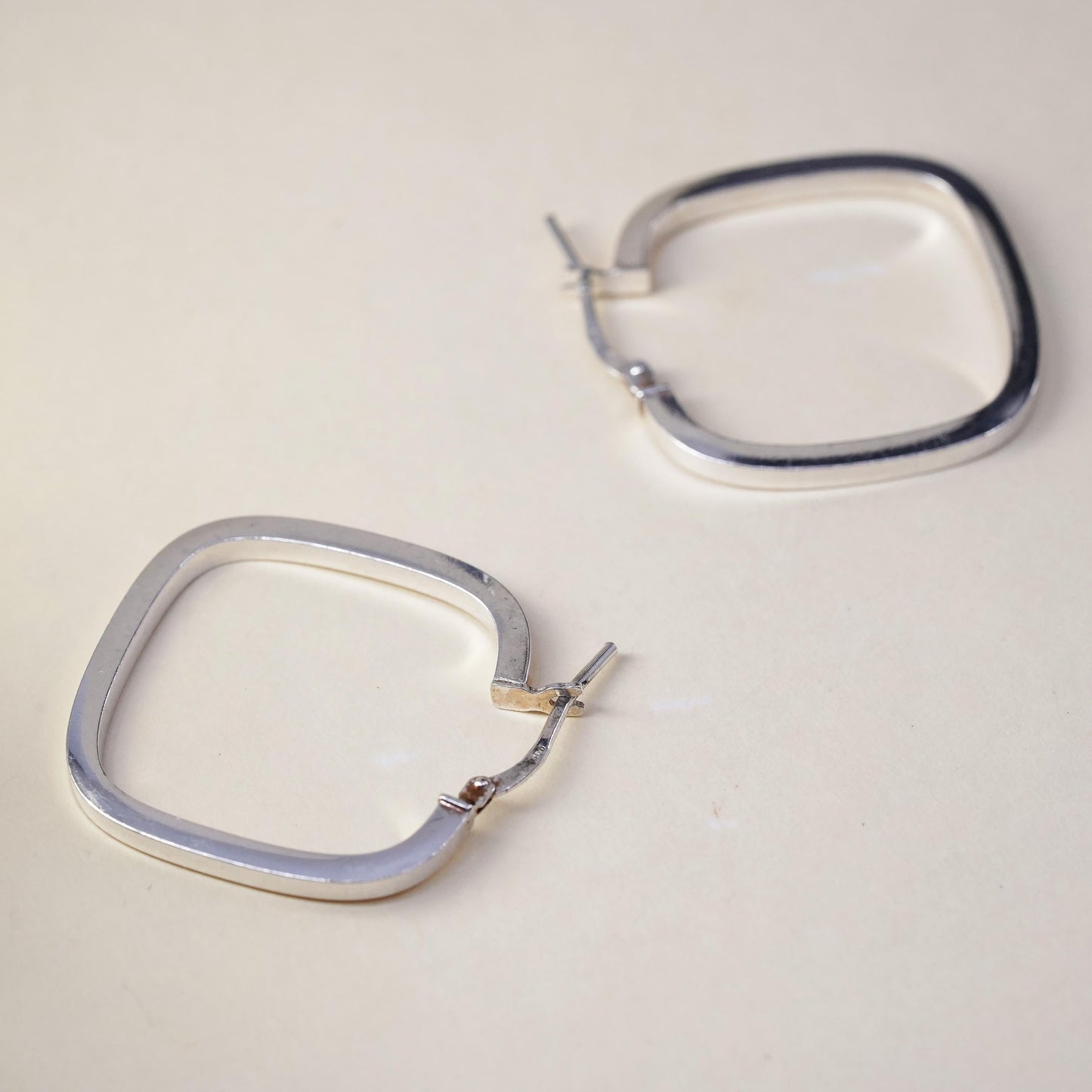 1.25" Vintage sterling silver loop earrings, primitive square hoops