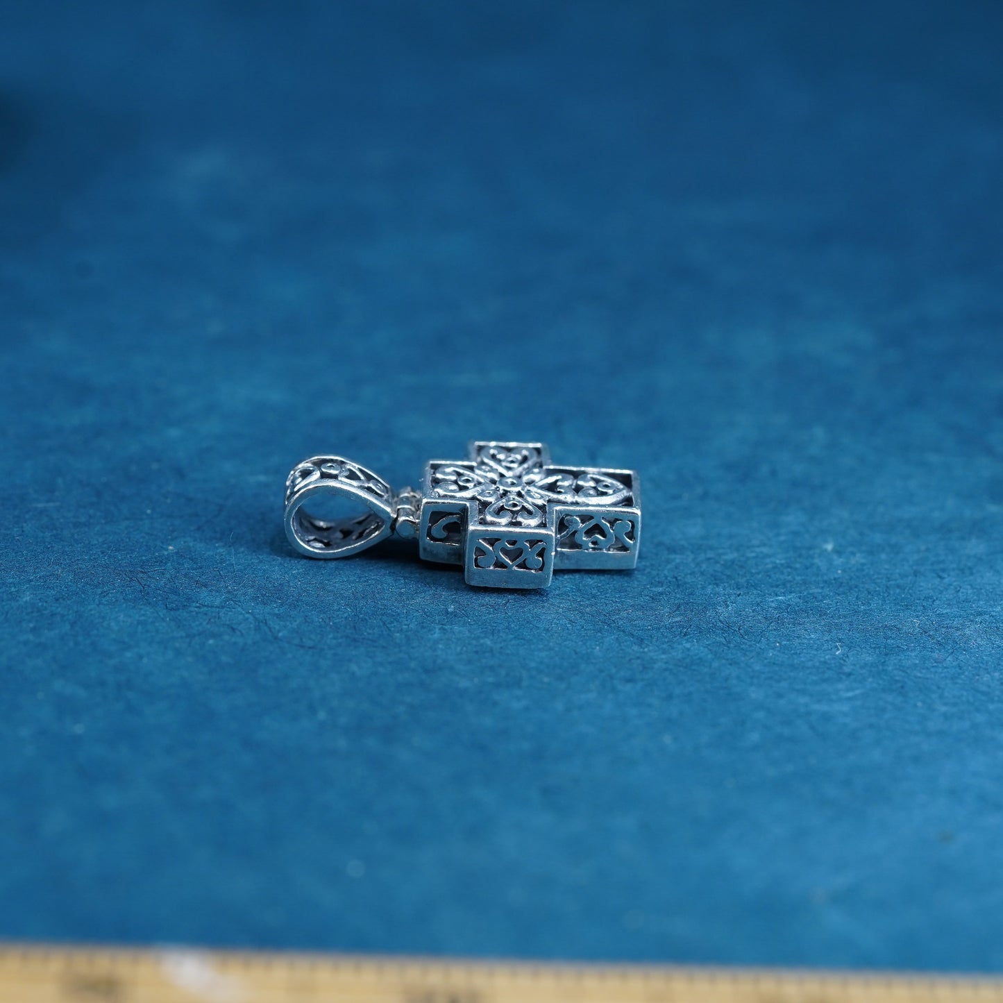 Vintage Sterling silver handmade pendant, 925 filigree cross charm