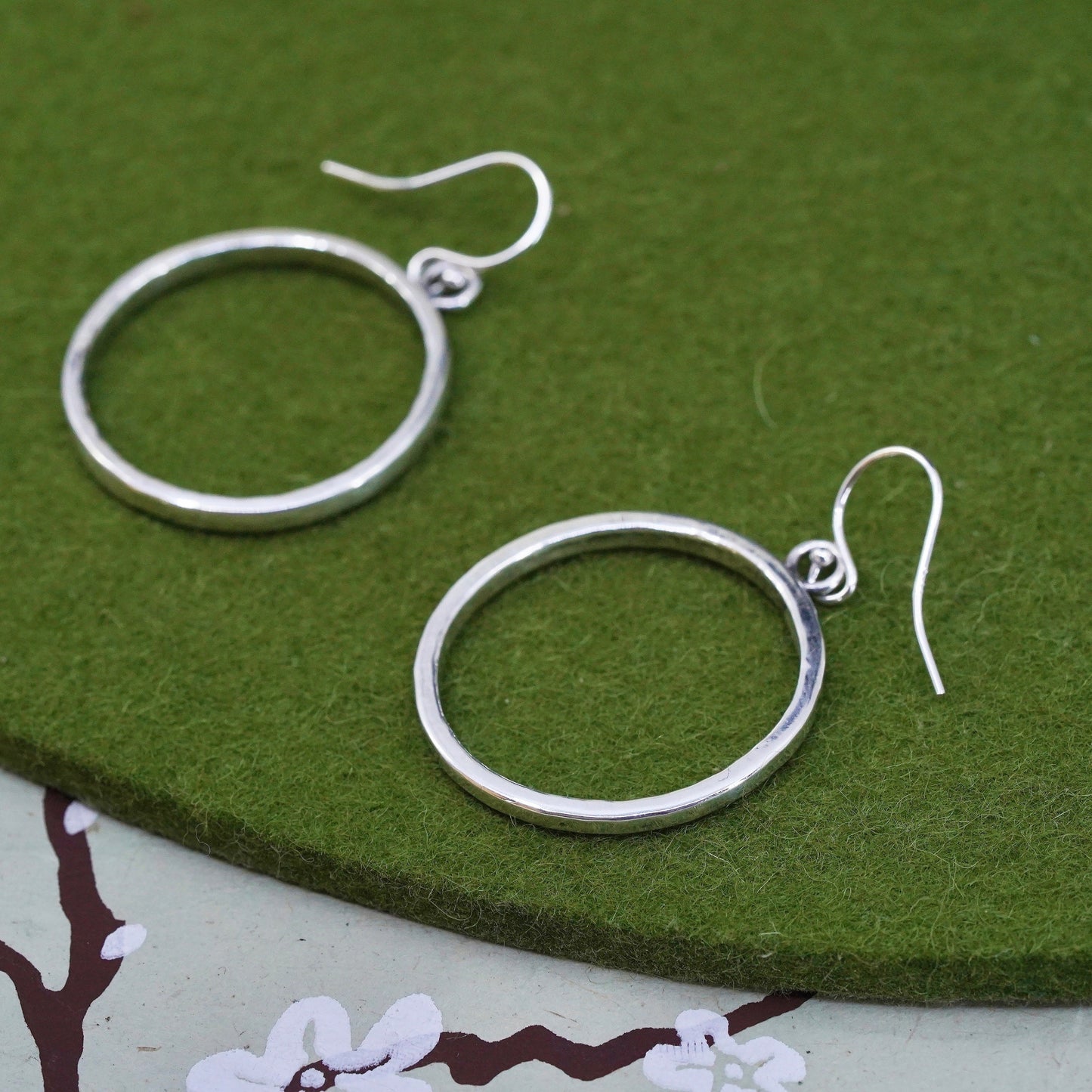 Vintage A. Dewitt Sterling Silver hammered Circle Hoop Earrings Retired 925