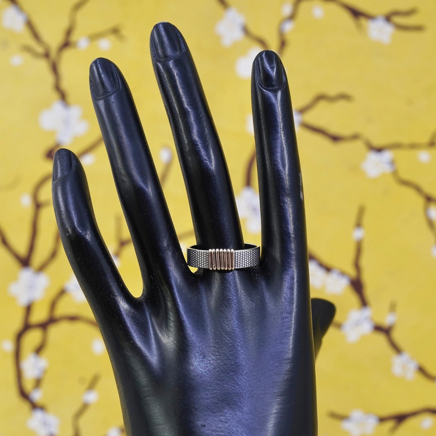 Size 10.5, vintage Sterling silver ring with 14K gold wired, two tone 925 band