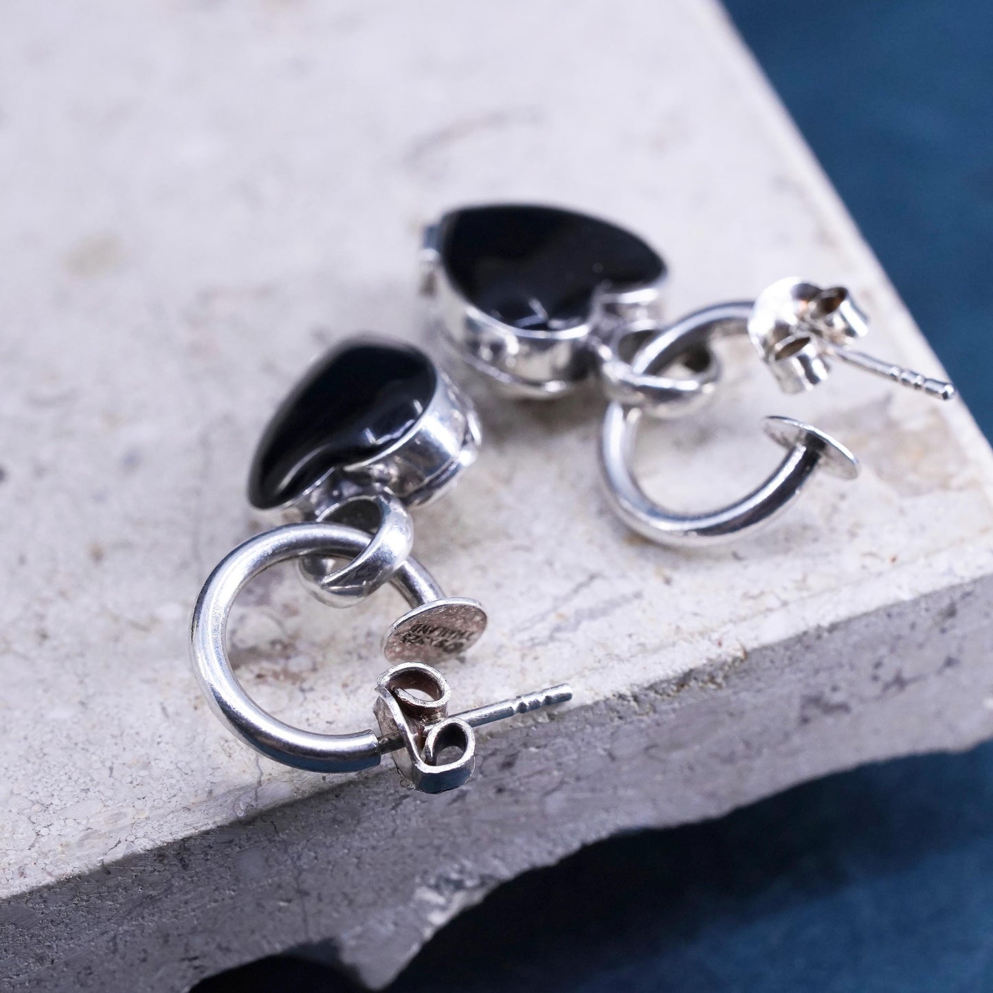 0.5”, Sterling silver earrings, 925 huggie hoops with double sided heart charms