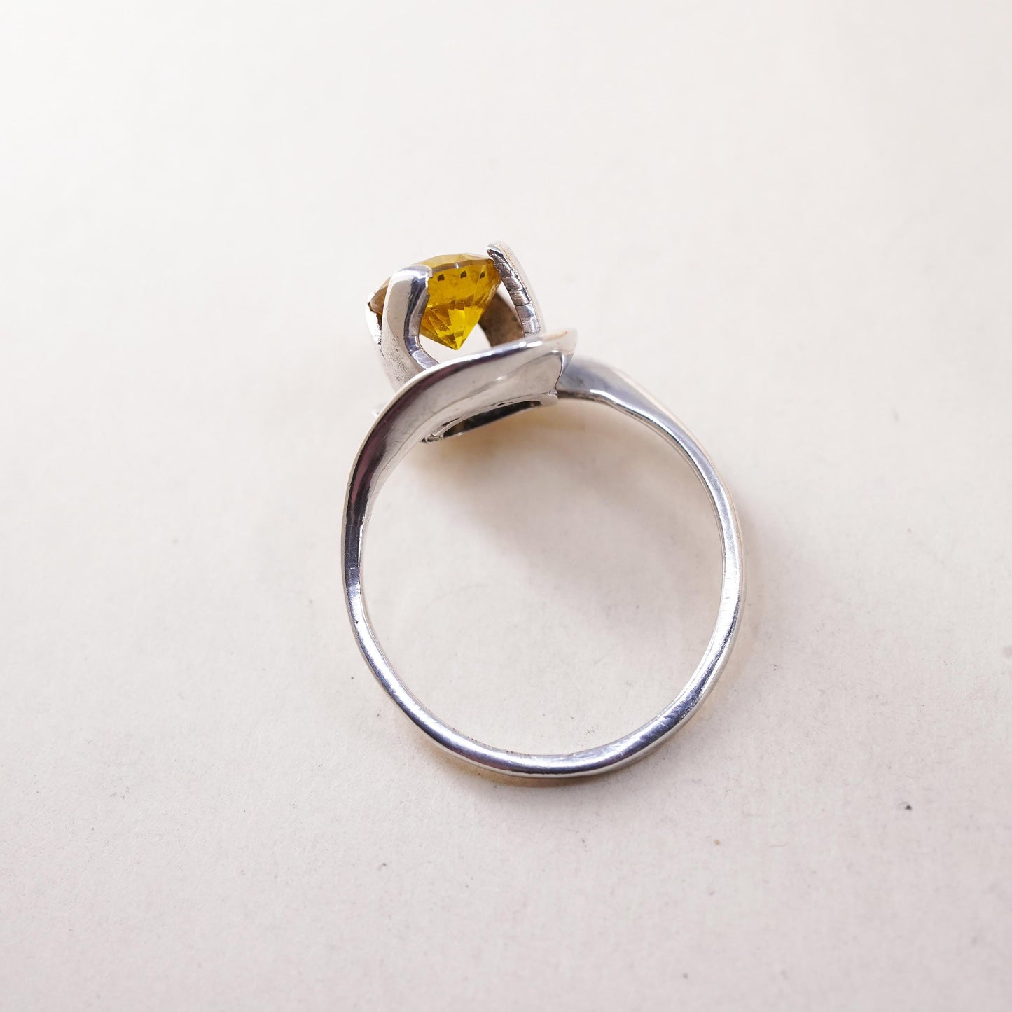 Size 7.5, vintage Sterling 925 silver statement ring, engagement ring citrine