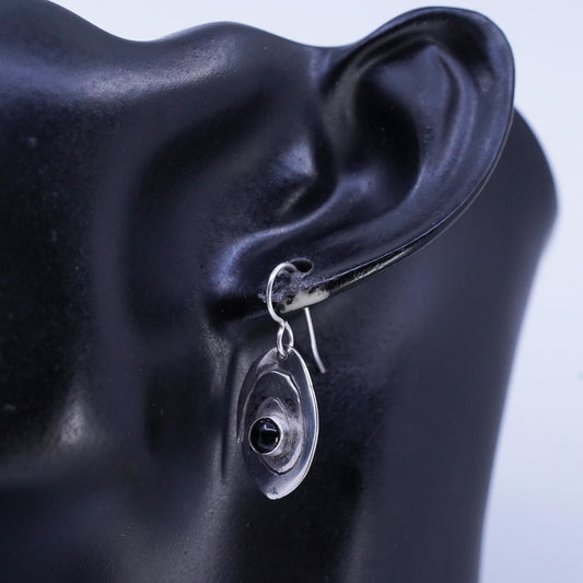 Vintage Sterling 925 silver handmade spiral cut earrings with black onyx