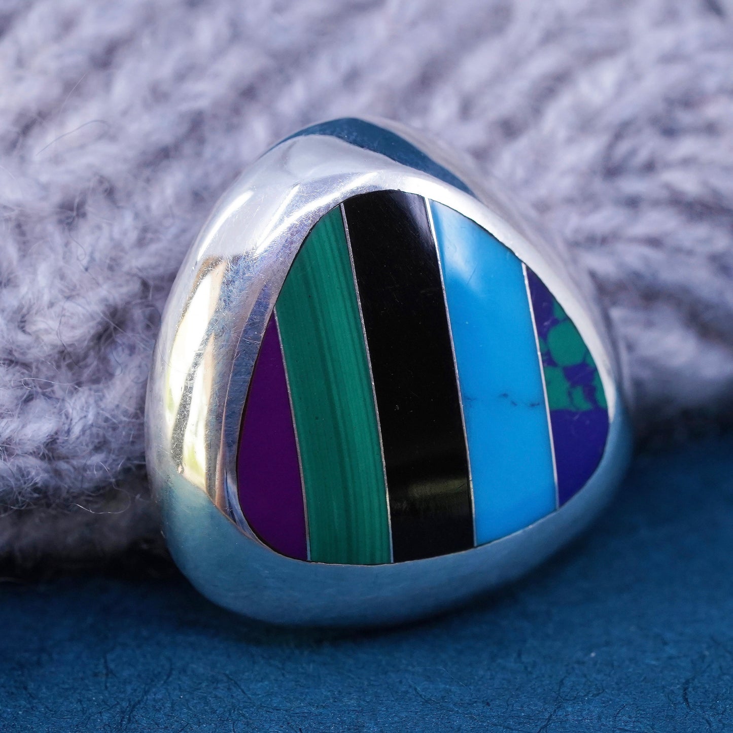Mexican Sterling silver handmade pendant, 925 circle turquoise onyx malachite