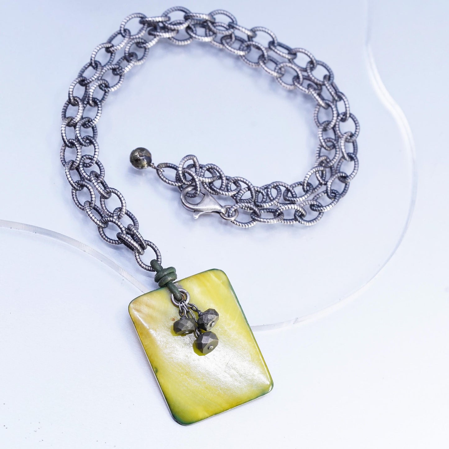 18", Silpada Sterling 925 Silver Green Mother of Pearl Pyrite Necklace N1133
