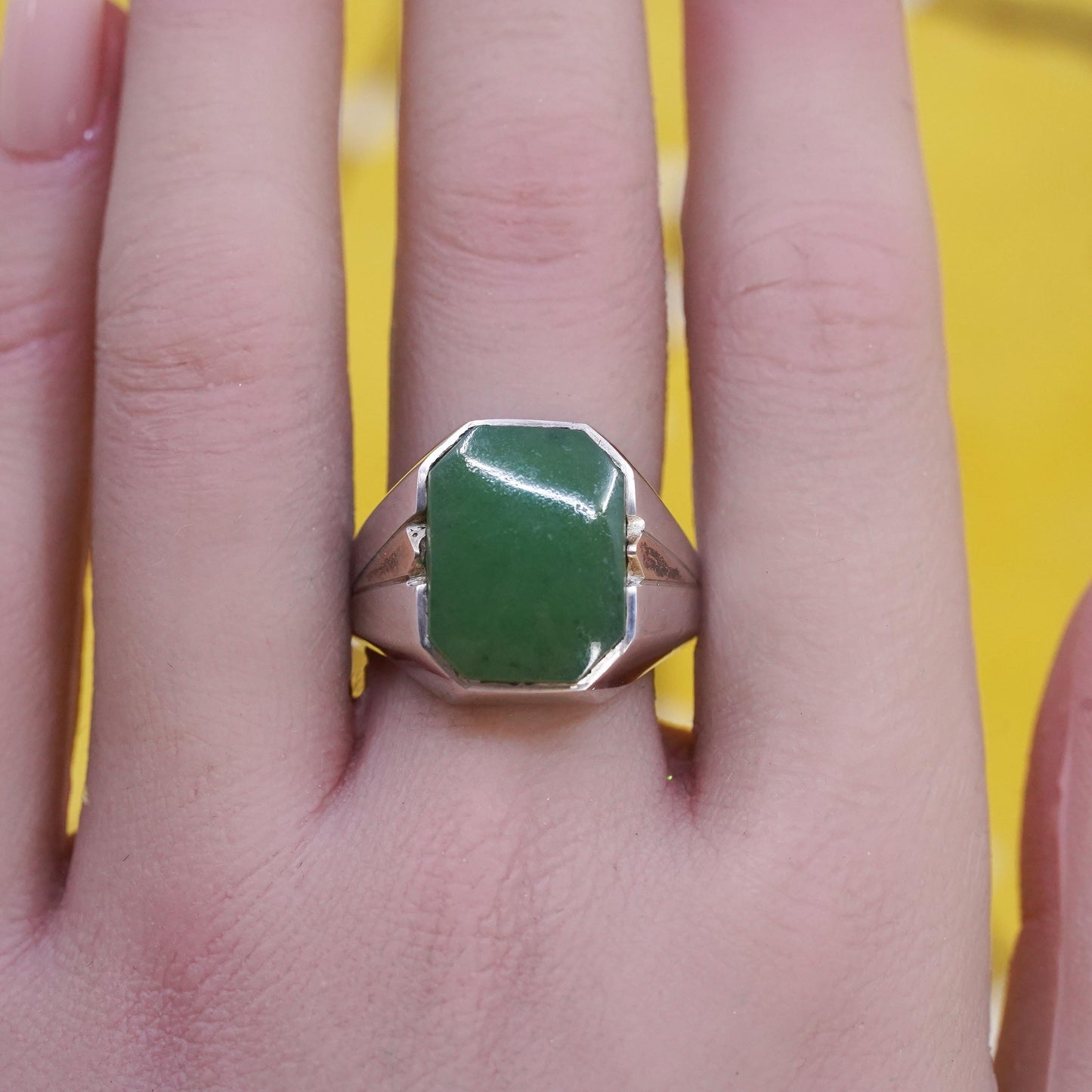 Size 11, vintage Sterling silver statement ring, 925 silver statement ring jade